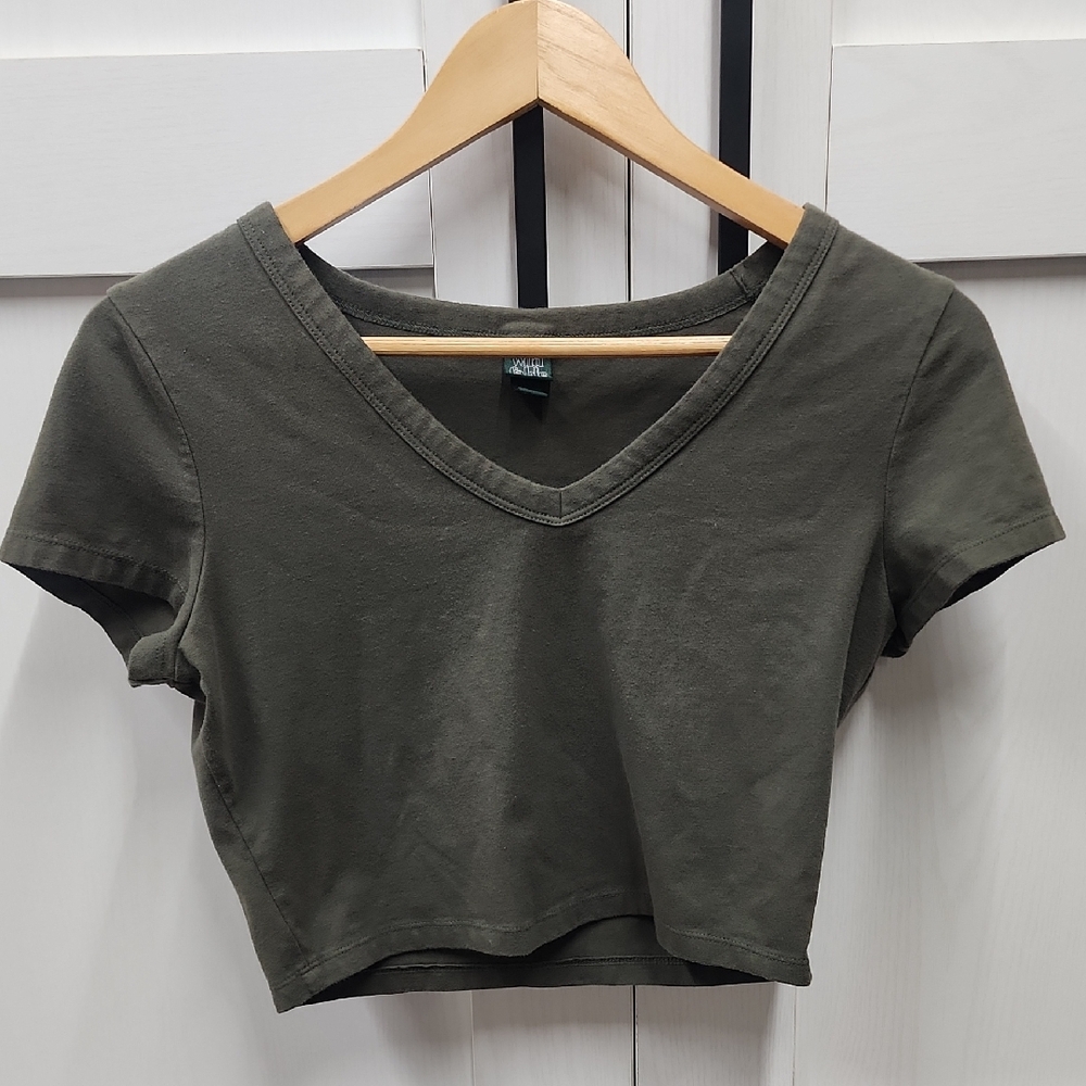 Wild Fable Dark Green V-Neck Crop Tee